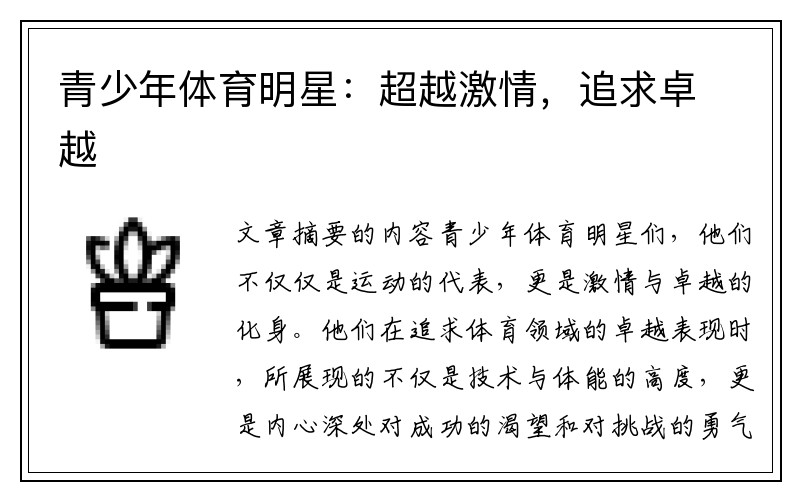 青少年体育明星：超越激情，追求卓越